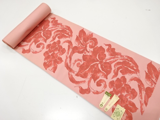 JAPANESE KIMONO / ANTIQUE BOLT FOR NAGOYA OBI / SILK / CHIKUZEN HAKATA / FLOWER